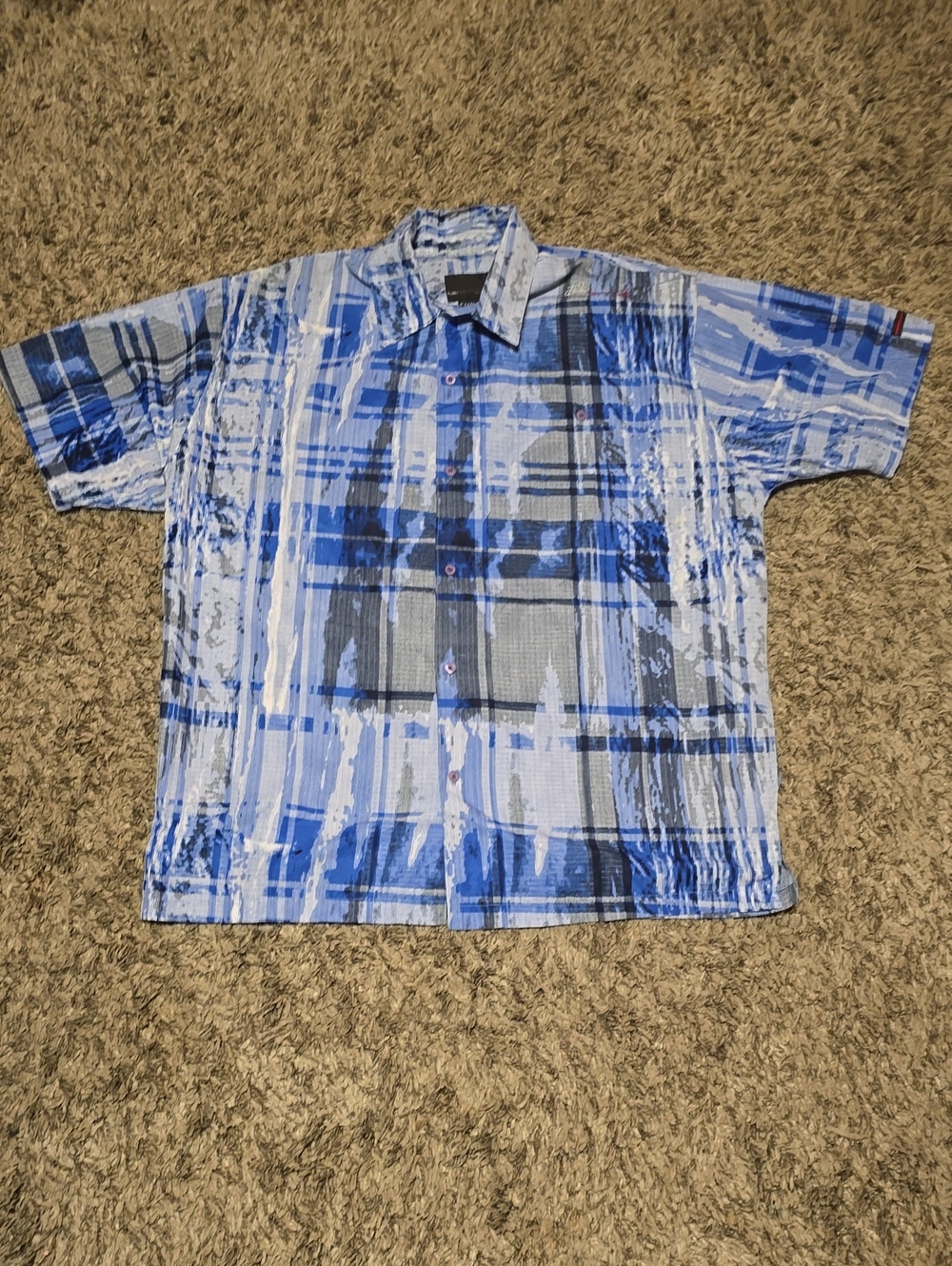 FUBU Blue Plaid Short-Sleeve Button-Down Shirt
